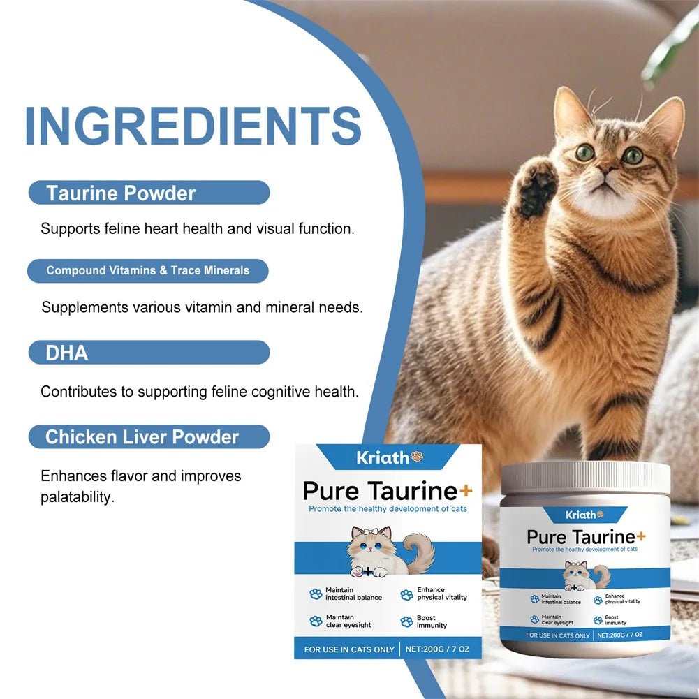 Taurine Powder For Cats Kittys Heart - Vision Daily Well - Ness Gentle On Sensitive Stomachs Cat Nutrient Supplement For Cat Food - AMAZON FACTORY