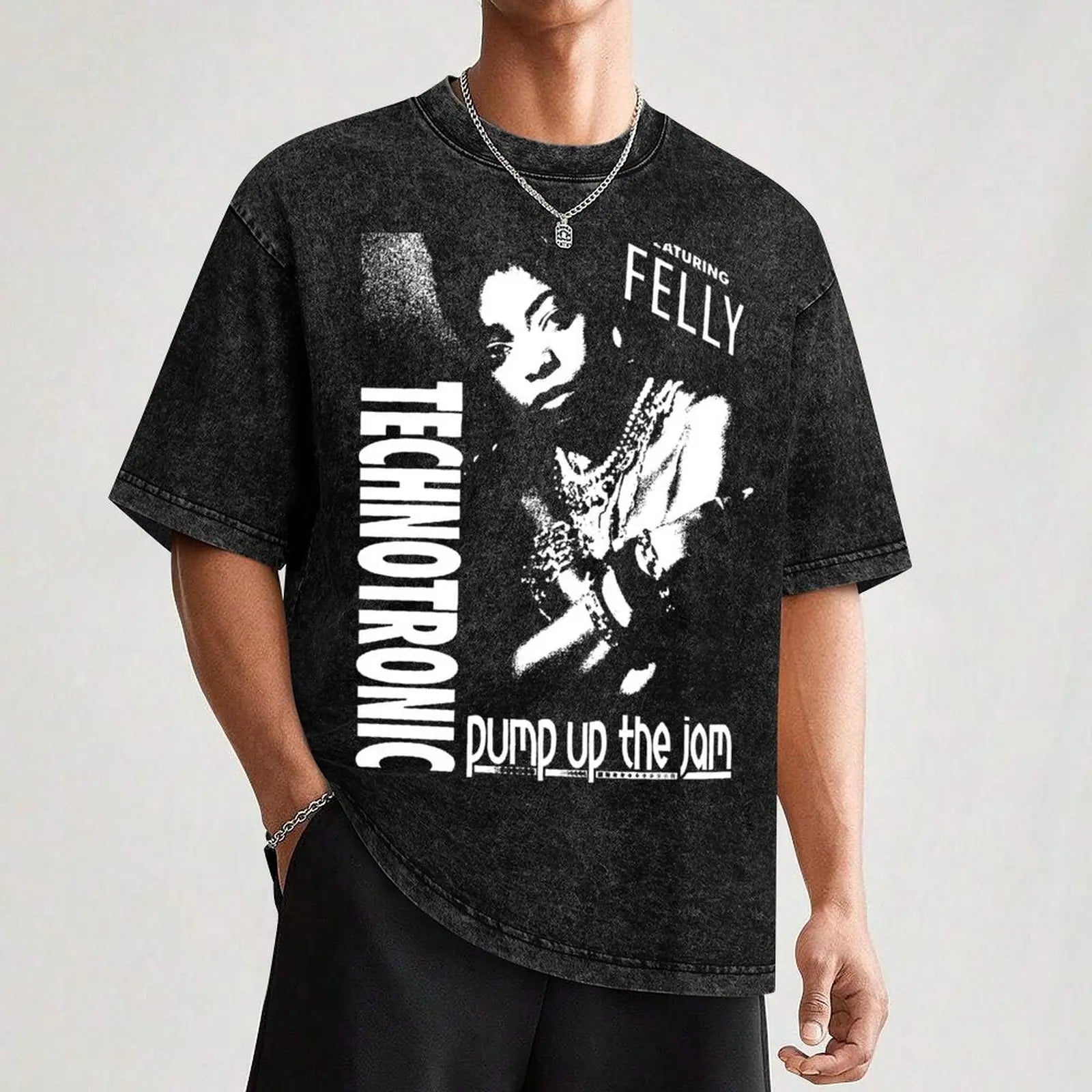 Technotronic - Pump Up The Jam (Remix) T-Shirt Large Size Casual Short Sleeve Top-AMAZON FACTORY