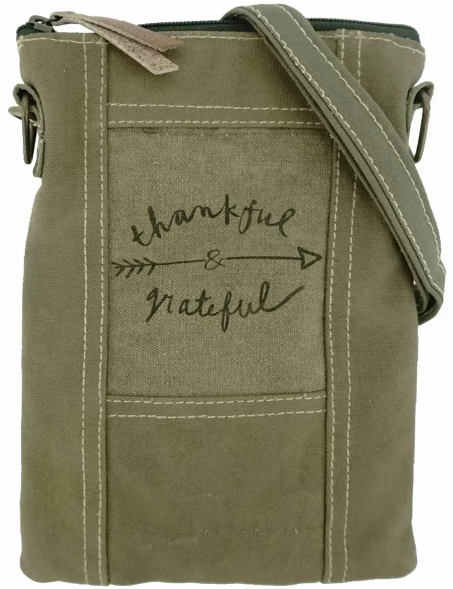 Thankful Grateful Recycled Military Tent Crossbody Messenger Mesenger Bag-AMAZON FACTORY