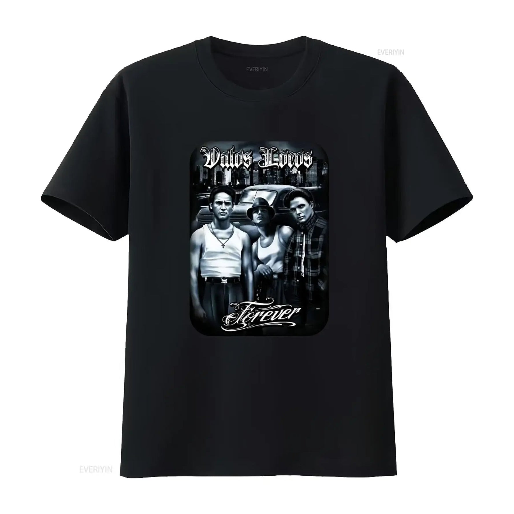 Vatos Locos Forever Mens Heavyweight T Shirt Print On Shaka Wear Retro Gangster Style Urban Fashion vintage Washed homme-AMAZON FACTORY