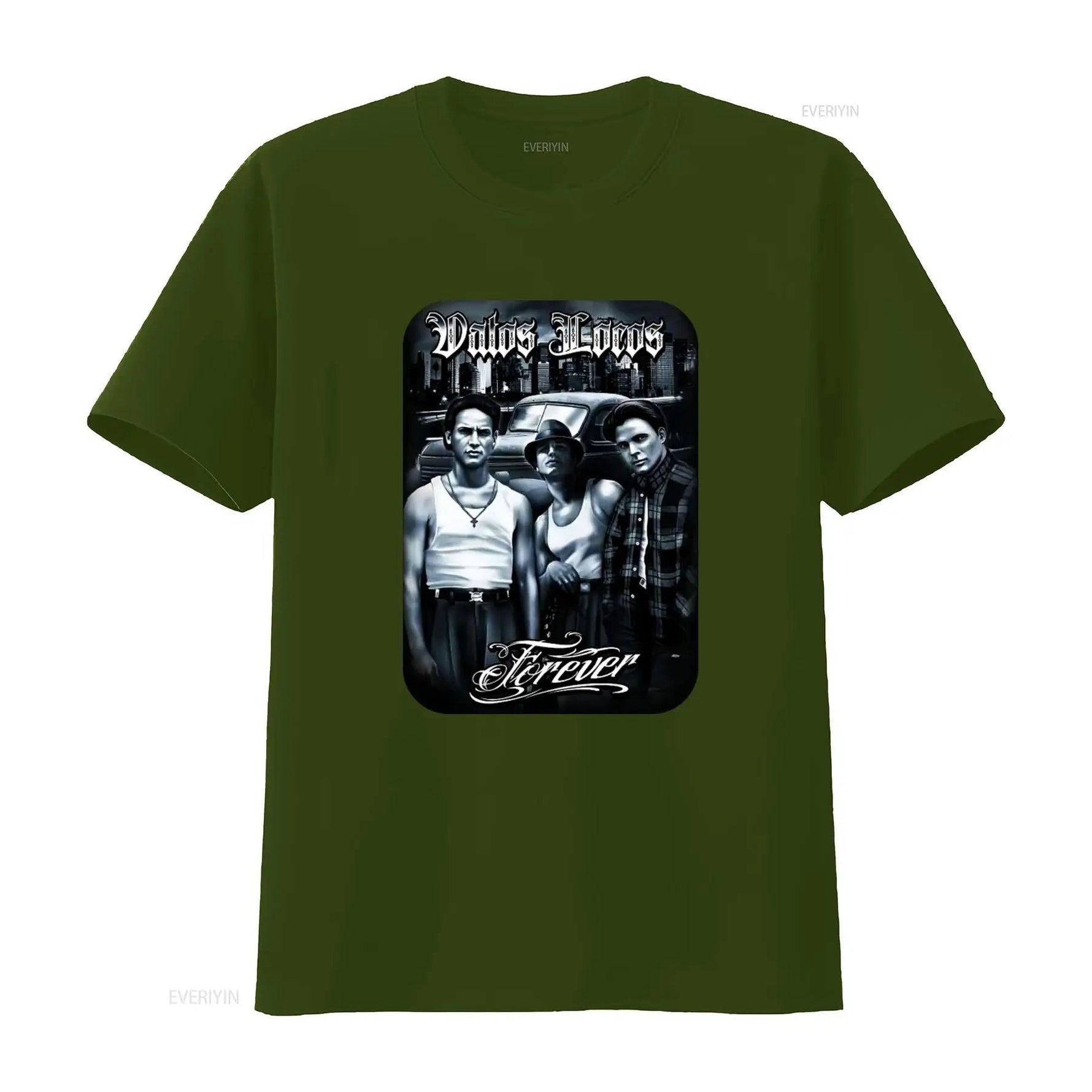 Vatos Locos Forever Mens Heavyweight T Shirt Print On Shaka Wear Retro Gangster Style Urban Fashion vintage Washed homme-AMAZON FACTORY