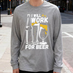 Work for Beer Men's Long Sleeve T-Shirt 180g 100% Cotton Printed Crew Neck Casual Daily Wear Soft and Breathable-AMAZON FACTORY