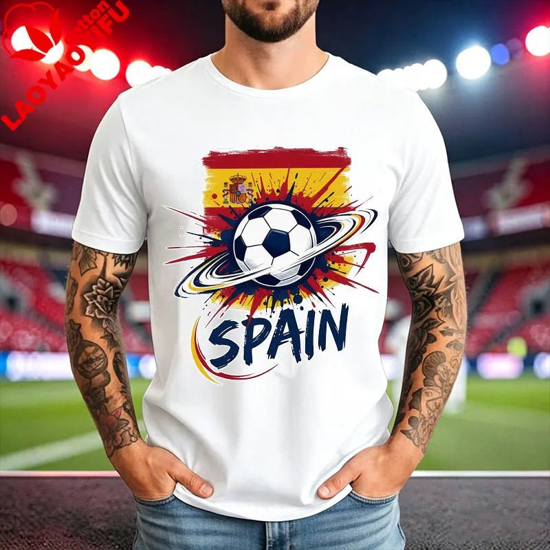 World Soccer Fan Tee Football 2026 USA Canada Mexico Spain Argentina Brazil National Teams Flag Graphic Men's Unisex Tshirt-AMAZON FACTORY