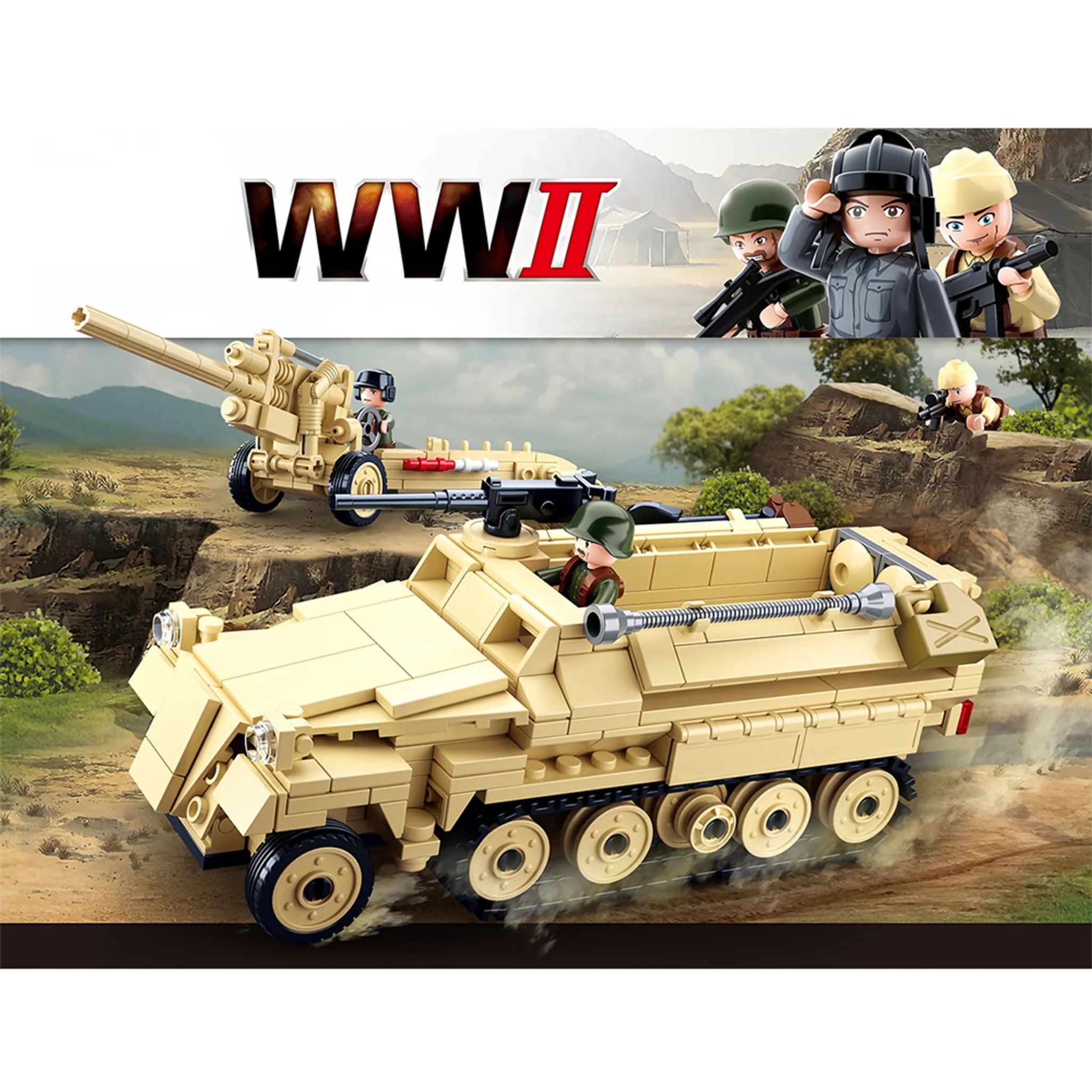 WWII SD.KFZ. 251 Half-Track K18 105mm Cannon Building Brick Kit (460 pcs)-AMAZON FACTORY