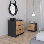 Zion 2 Piece Bedroom Set, Black Wengue/ Pine Finish-AMAZON FACTORY